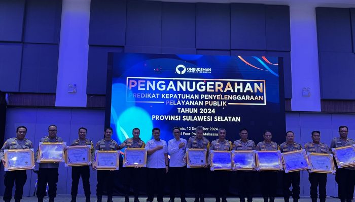 Polres Soppeng Raih Penghargaan Predikat Kepatuhan Penyelenggaraan Pelayanan Publik 2024