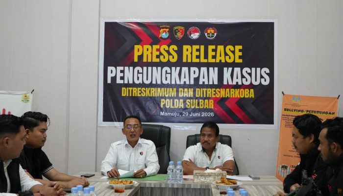 Ditreskrimum Polda Sulbar Gelar Konferensi Pers, Paparkan Pengungkapan Kasus Menonjol Periode Januari–Juni 2026